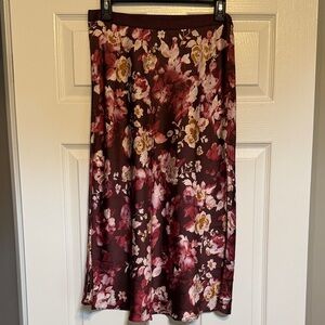 Free People Floral Silk Skirt - Maroon and Pink